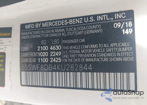 2019 Mercedes-Benz C 300 z USA, uszkodzony, nr VIN 55SWF8DB4KU282844